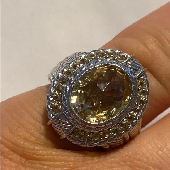 Judith Ripka Yellow and Silver Cocktail Ring with Intricate Design - Picture 4 of 5